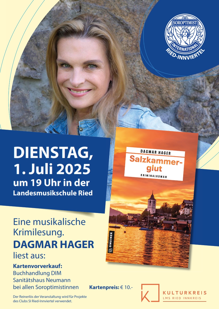 „Salzkammerglut“ – Lesung des dritten mitreißenden Krimis von Dagmar Hager, musikalisch begleitet von Hermann Linecker & Friends